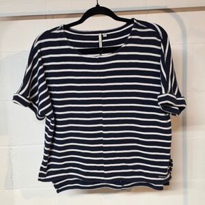 Calvin Klein Jeans Navy White Striped Knit Cropped Casual Top XS Resortwear